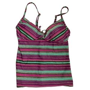 𝅺athleta - Purple, Green and Black Striped Tankini Top - Size Small
